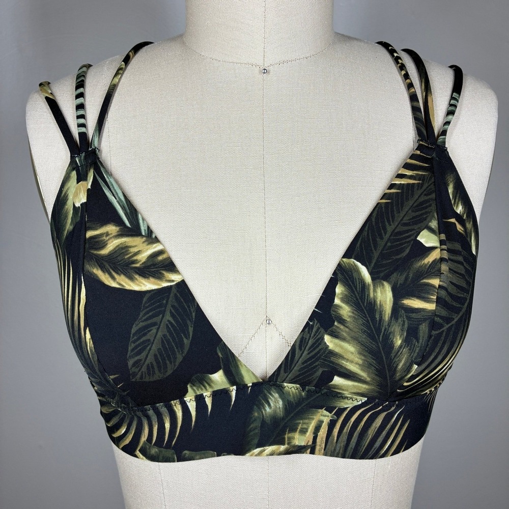 PINK Victoria's Secret Tropical Palm Print Strappy Bralette Black Green M